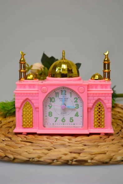 Ezan Okuyan Nostaljik Masa Saati Pembe– Mekke Ezanı Sesli (Dijital Olmayan) Küçük Boy - Resim 3