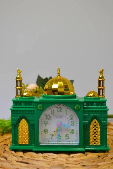 Ezan Okuyan Nostaljik Masa Saati Yeşil– Mekke Ezanı Sesli (Dijital Olmayan) Büyük Boy - Resim 4
