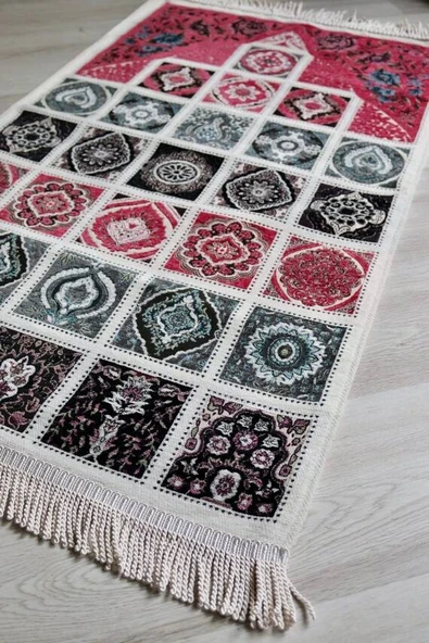 40 Yama Desenli Astarlı  Seccade Pembe - Resim 2