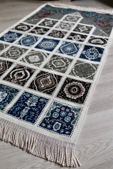 40 Yama Desenli Astarlı Seccade Gri - Resim 4