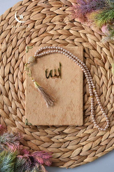 Kadife Yasin Tül Keseli Tesbihli 128 Sayfa Gold Renk 10 Adet - Resim 4