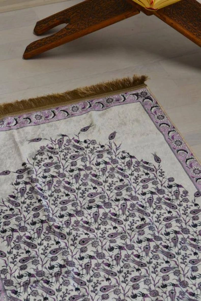 Pratik ve Taşınabilir İpek Dokulu Keseli Seccade Lila - Resim 2