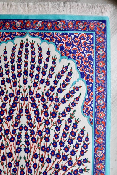 Çini Desenli İpek Dokulu Keseli Seccade Kırmızı - Resim 3