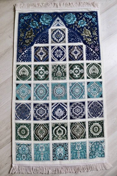 40 Yama Desenli Astarlı  Seccade Lacivert - Resim 3