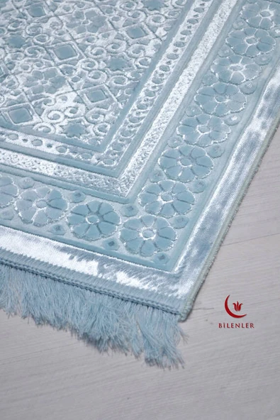 Hediyelik-Çeyizlik Lüks Kadife Seccade Açık Mavi - Resim 3