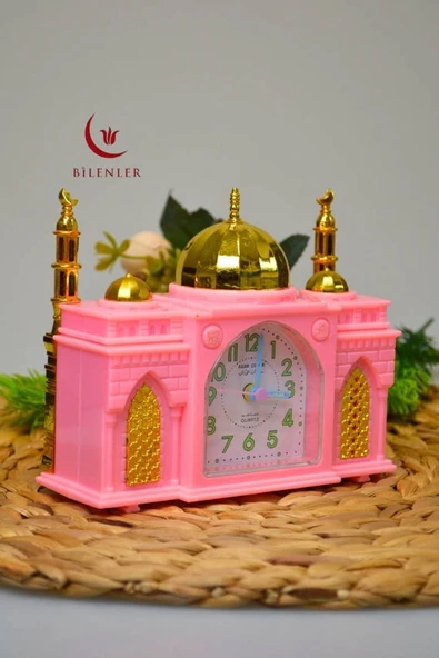 Ezan Okuyan Nostaljik Masa Saati Pembe– Mekke Ezanı Sesli (Dijital Olmayan) Küçük Boy - 1