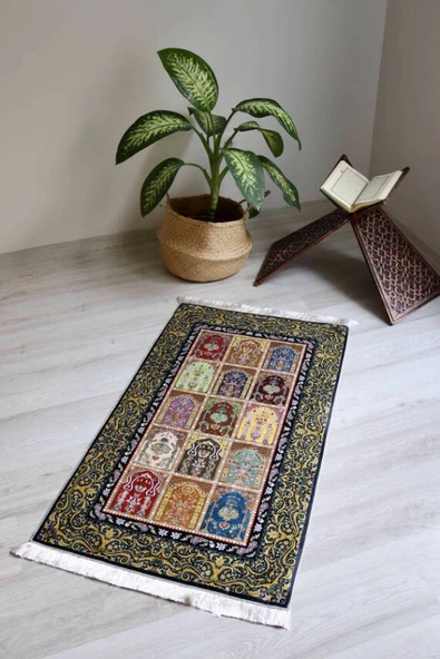 Kilim Desenli İpek Dokulu Keseli Seccade Kahverengi ürün görseli