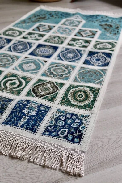 40 Yama Desenli Astarlı Seccade Mavi - Resim 2