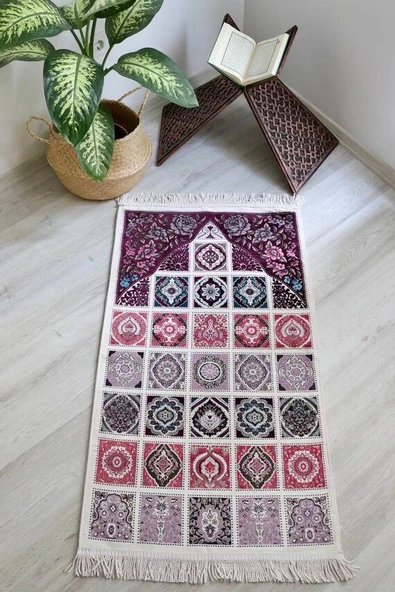 40 Yama Desenli Astarlı Seccade Mürdüm - Resim 2