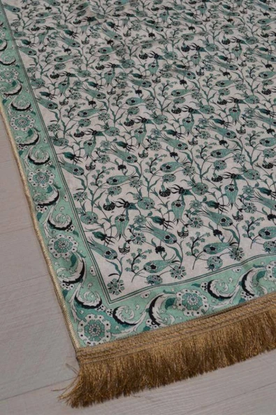 Pratik ve Taşınabilir İpek Dokulu Keseli Seccade Su Yeşili - Resim 3