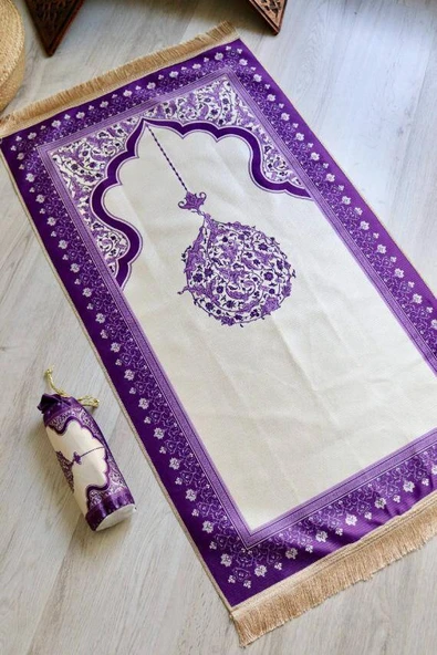 Mihrap Desenli İpek Dokulu Keseli Seccade Mor Renk - Resim 4