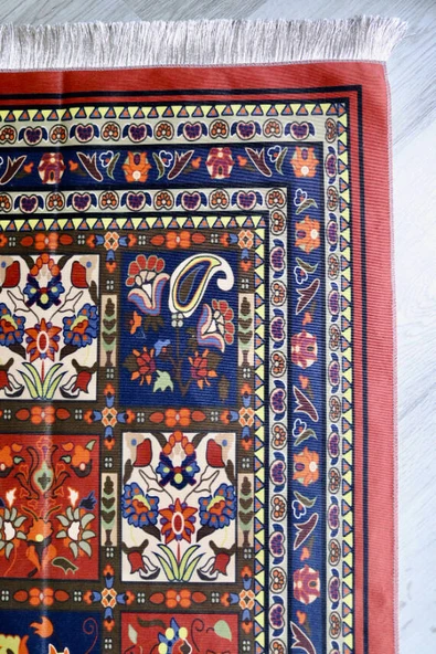 40 Yama Desenli İpek Dokulu Keseli Seccade Kırmızı - Resim 3