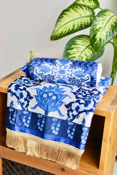 İpek Dokulu Keseli Seccade Lacivert - Resim 4