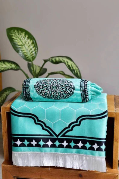 İpek Dokulu Keseli Seccade Açık Mavi - Resim 4