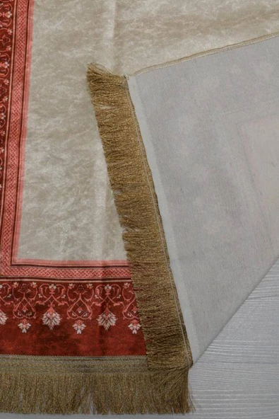 Pratik ve Taşınabilir İpek Dokulu Mihrap Desenli Çantalı Seccade Kiremit - Resim 4