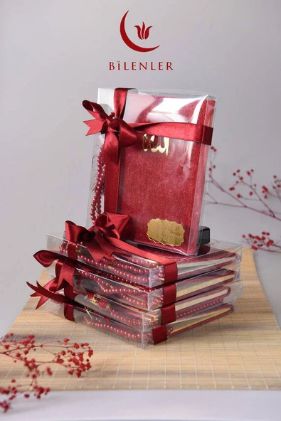 Kutulu Kadife Yasin ve İnci Tesbih Seti Kırmızı 10 Adet - Resim 6