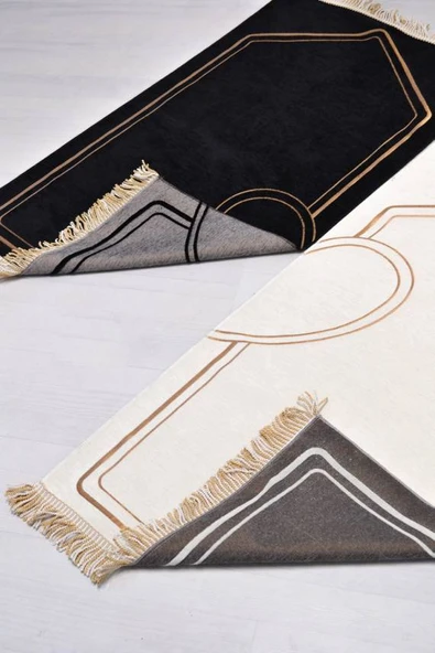 Çiftlere Özel Kalpli Seccade -Eşli Seccade Siyah-Beyaz - Resim 3