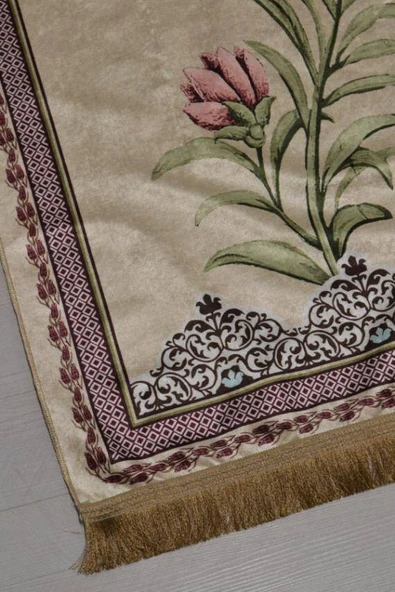 Pratik ve Taşınabilir İpek Dokulu Lale Desenli Çantalı Seccade-L1001 - Resim 3