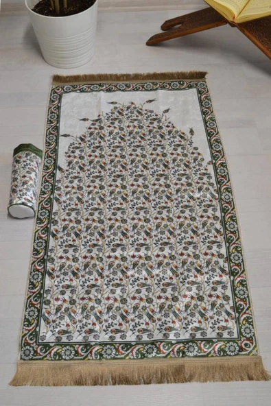 Pratik ve Taşınabilir İpek Dokulu Keseli Seccade Yeşil ürün görseli