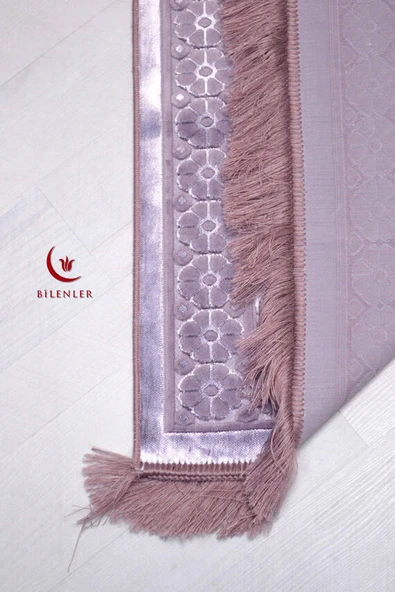 Özel Kutulu Hediyelik Lüks Kadife Dokuma Seccade ve Kristal Tesbih Seti Pembe - Resim 6