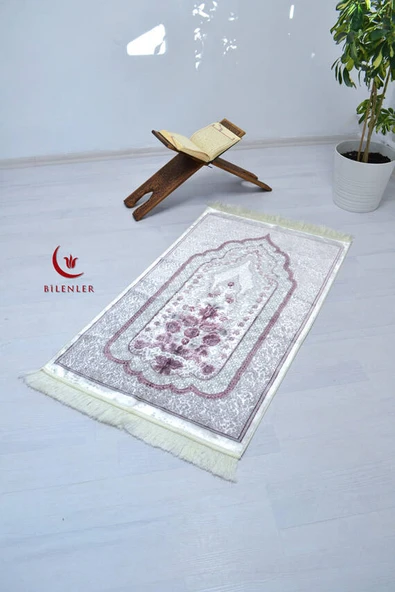 Lüks Hediyelik Çeyizlik Simli Kadife Seccade Pembe ürün görseli