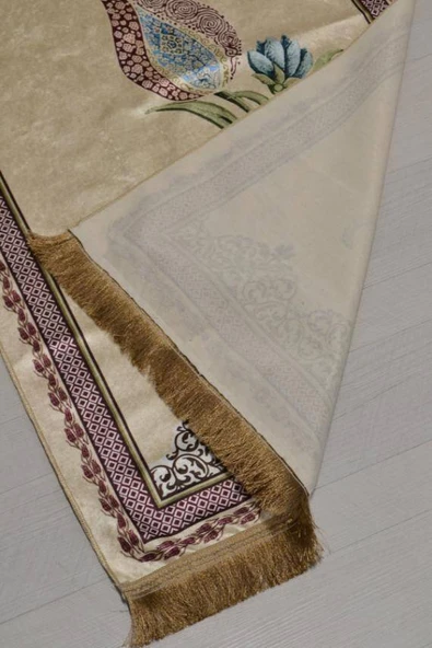 Pratik ve Taşınabilir İpek Dokulu Lale Desenli Çantalı Seccade-L1001 - Resim 5