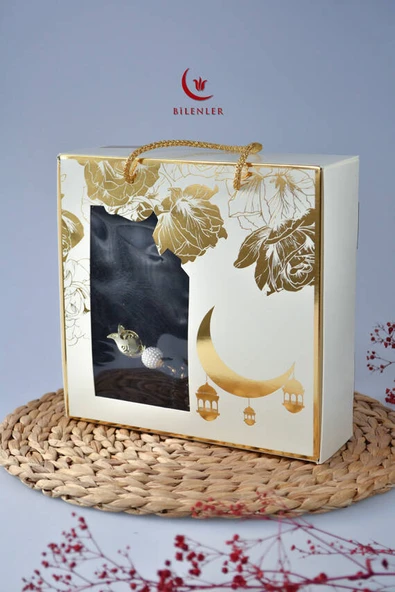 Özel Kutulu Hediyelik Lüks Kadife Dokuma Seccade ve Kristal Tesbih Seti Siyah ürün görseli