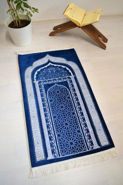 Mihrap Desenli Astarlı Seccade Mavi - Resim 4