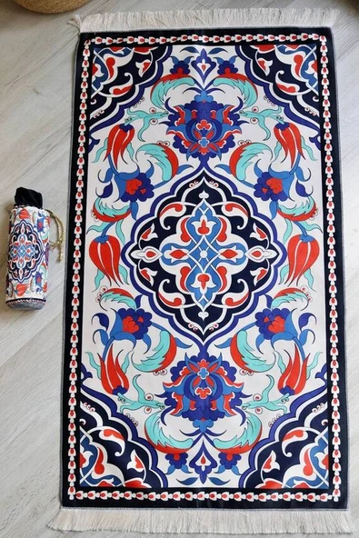 Lale Desenli İpek Dokulu Keseli Seccade Çok Renkli - Resim 4