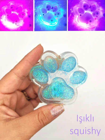 Işıklı Simli Şeffaf Pati Squishy Taba Sukuşi Yumuşacık 6 cm Pati Sukuşi - Mavi