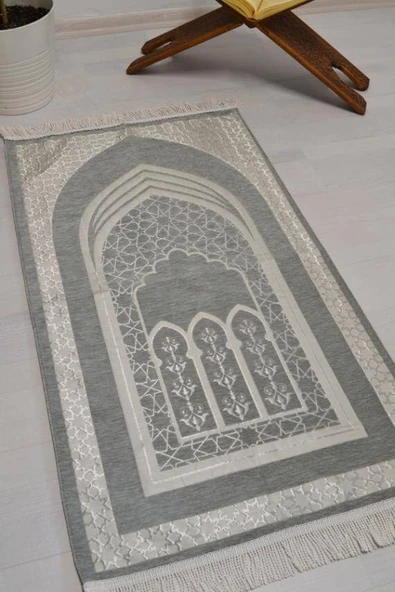 Mihrap Desenli Astarlı Seccade Gri - Resim 4