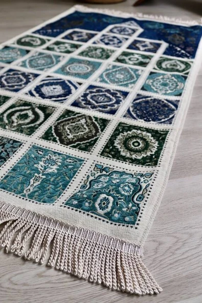 40 Yama Desenli Astarlı  Seccade Lacivert - Resim 2