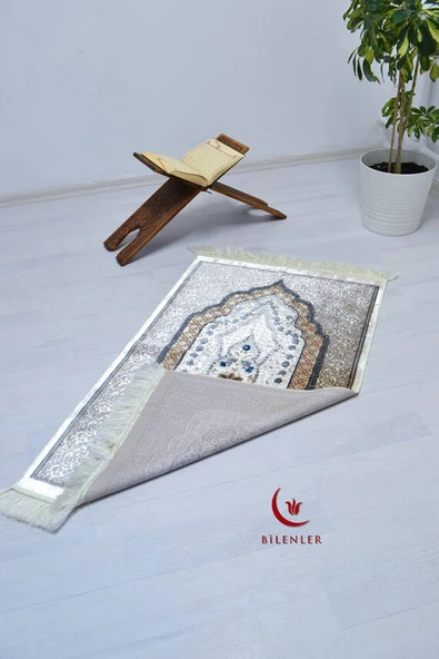 Lüks Hediyelik Çeyizlik Simli Kadife Seccade Lacivert - Resim 4