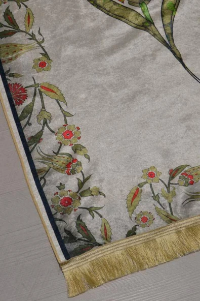 Pratik ve Taşınabilir İpek Dokulu Lale Desenli Çantalı Seccade - Resim 3