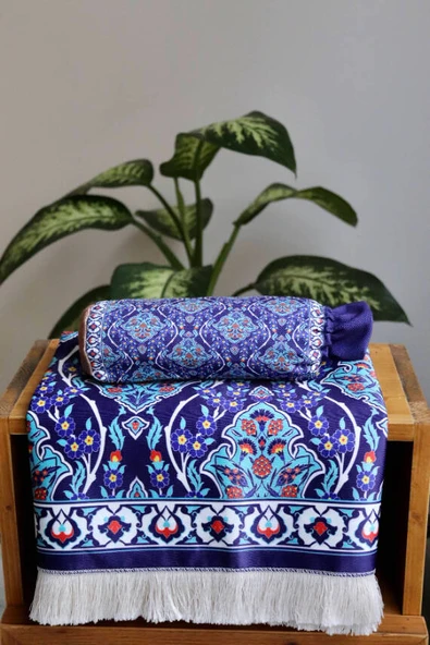 İpek Dokulu Keseli Seccade Lacivert Renkli - Resim 5