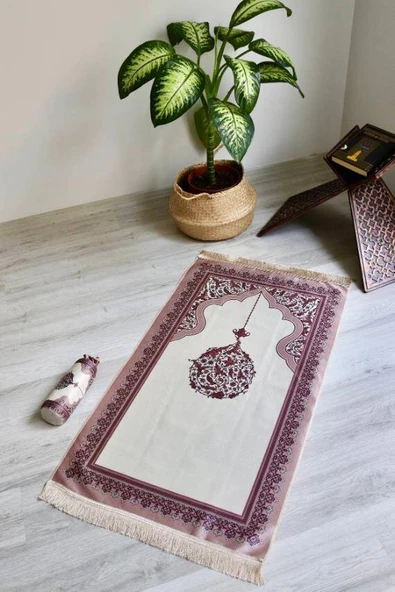 Mihrap Desenli İpek Dokulu Keseli Seccade Pembe ürün görseli