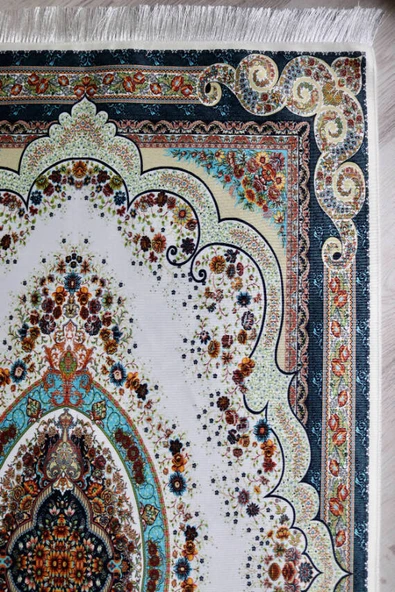 Halı Desenli İpek Dokulu Keseli Seccade Krem Renk - Resim 2