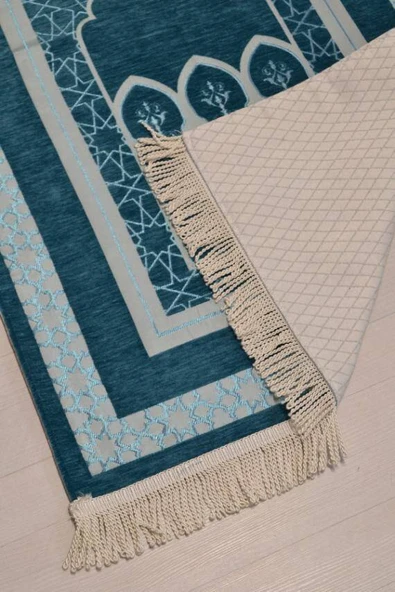 Mihrap Desenli Astarlı Seccade Turkuaz - Resim 4