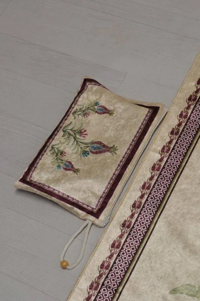 Pratik ve Taşınabilir İpek Dokulu Lale Desenli Çantalı Seccade-L1001 - Resim 4