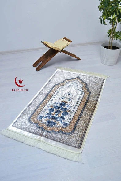 Lüks Hediyelik Çeyizlik Simli Kadife Seccade Lacivert