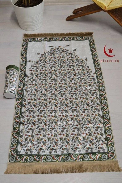 Pratik ve Taşınabilir İpek Dokulu Keseli Seccade Yeşil