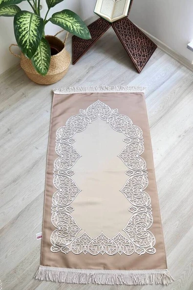 Astarlı Çeyizlik Saten Seccade Bej - Resim 4