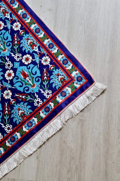 İpek Dokulu Keseli Desenli Seccade Lacivert - Resim 3