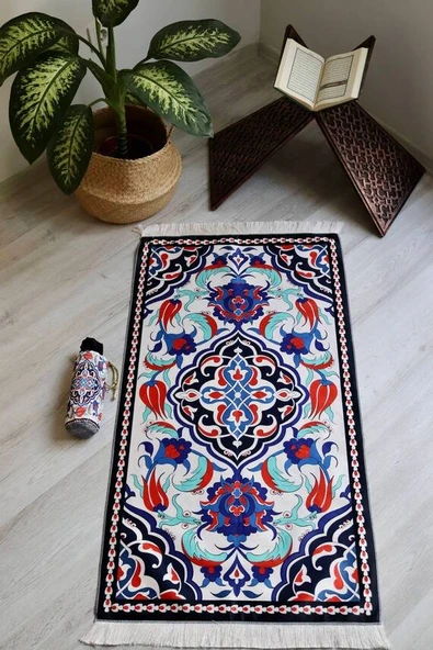 Lale Desenli İpek Dokulu Keseli Seccade Çok Renkli - Resim 2