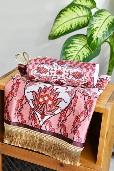 İpek Dokulu Keseli Seccade Kırmızı - Resim 4