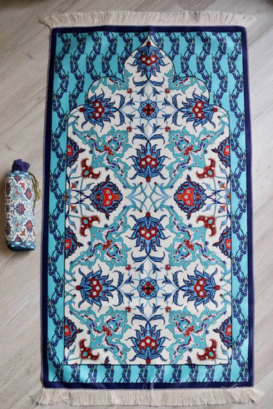 İpek Dokulu Keseli Seccade Açık Mavi - Resim 2