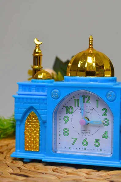 Ezan Okuyan Nostaljik Masa Saati Mavi– Mekke Ezanı Sesli (Dijital Olmayan) Büyük Boy - Resim 2