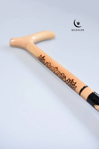 Ahşap İşçilikli Yürüme Bastonu Siyah –  Zarif ve Dayanıklı - Resim 2