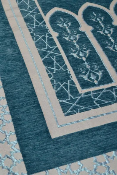 Mihrap Desenli Astarlı Seccade Turkuaz - Resim 2