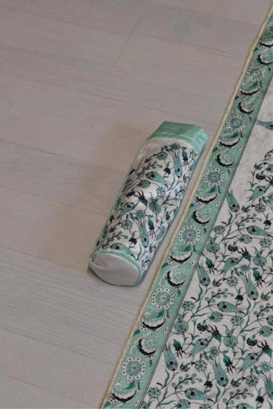 Pratik ve Taşınabilir İpek Dokulu Keseli Seccade Su Yeşili - Resim 5